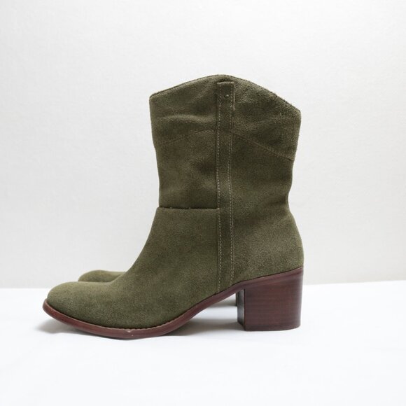 Adrienne Vittadini Fonzie Olive Western Suede Heeled Booties Size 8.5 - Picture 4 of 15